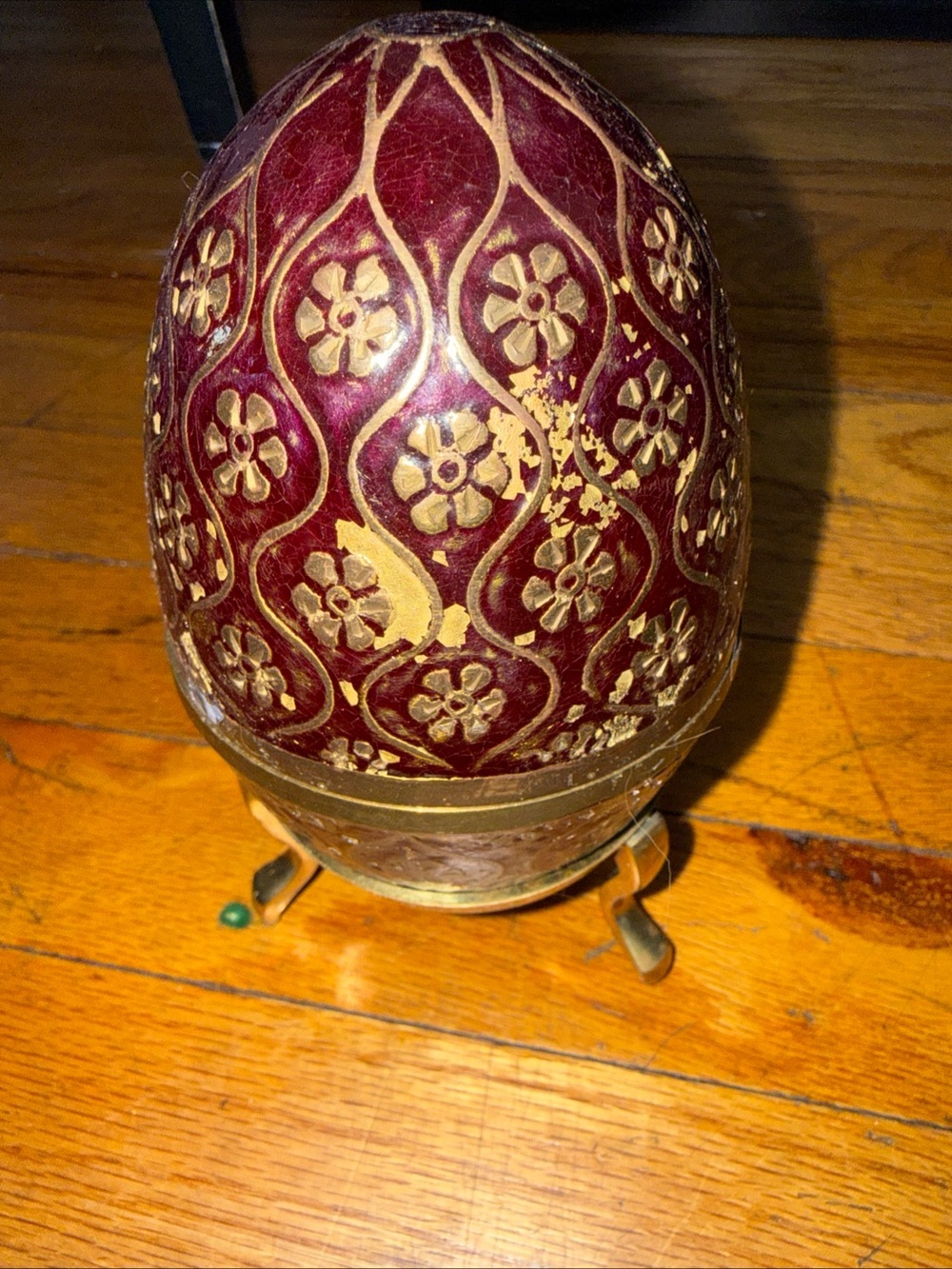 Decorative Floral Egg Accent in Burgundy and Gold - Home Accents